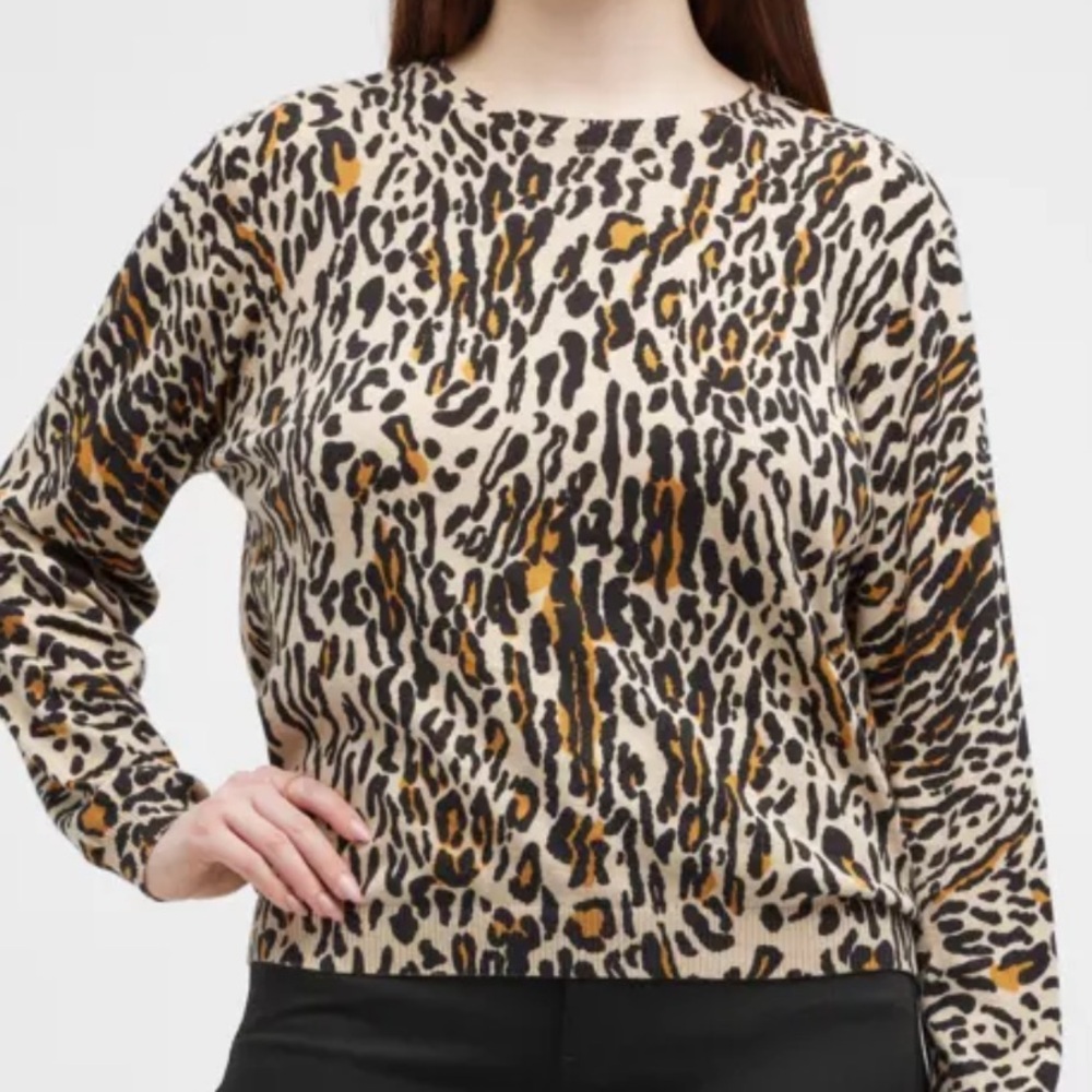 New Minnie Rose Plus Size 3x Leopard-Print Cashmere-Blend Sweater - Picture 4 of 14
